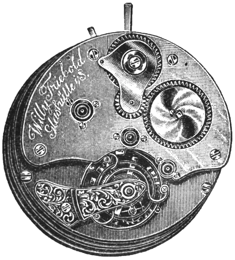 Tourbillon constructed by Willy Friebold at the Deutsche Uhrmacherschule Glashütte. From Drehganguhren, by Alfred Helwig.